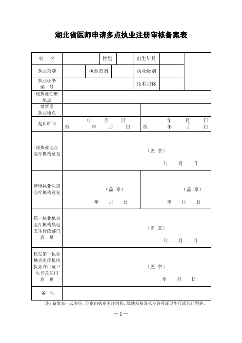 湖北省医师申请多点执业审核备案表