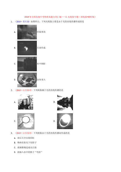 2019年全国各地中考物理真题分类汇编——2.光现象专题(训练版+解析版)