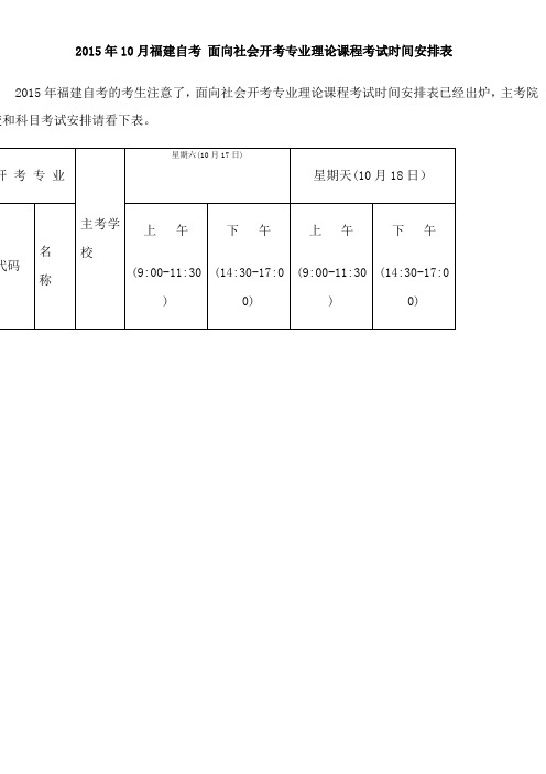 2015年10月福建自考考试安排