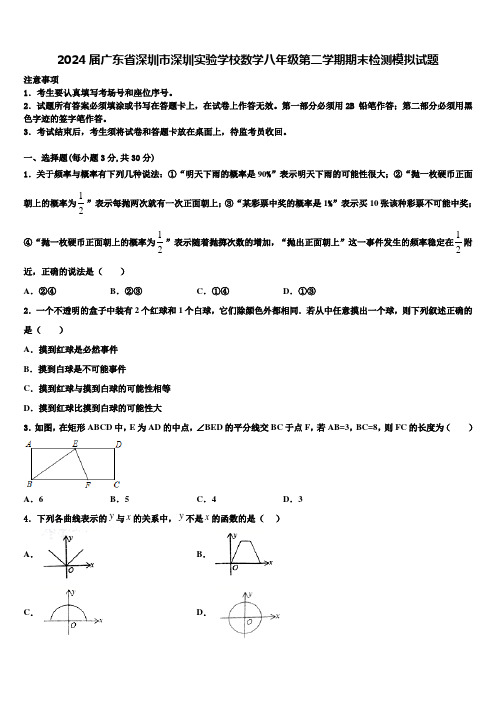 2024届广东省深圳市深圳实验学校数学八年级第二学期期末检测模拟试题含解析