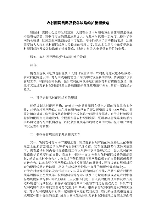 农村配网线路及设备缺陷维护管理策略