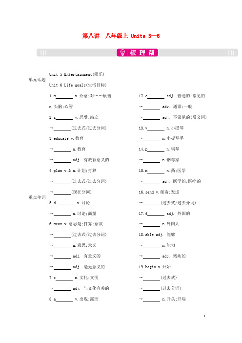 安徽省2019届中考英语总复习 第一部分 考点知识过关 第八讲 八上 Units 5-6梳理 (新版)人教新目标版