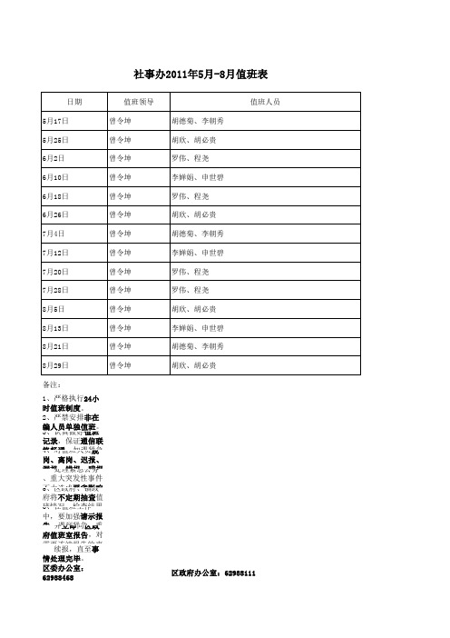 社事办 值班表