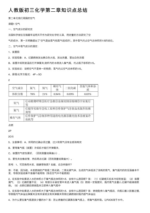 人教版初三化学第二章知识点总结