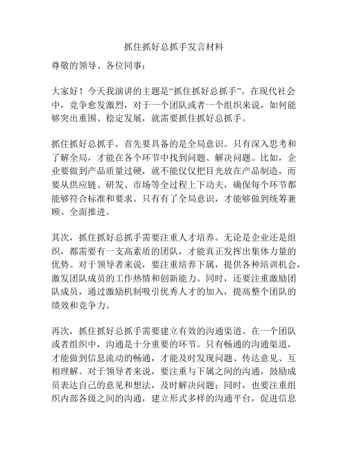 抓住抓好总抓手发言材料