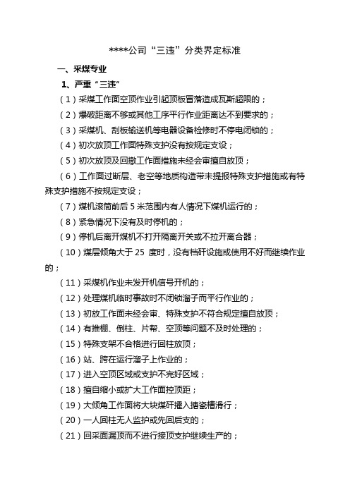 煤矿各专业“三违”分类界定标准