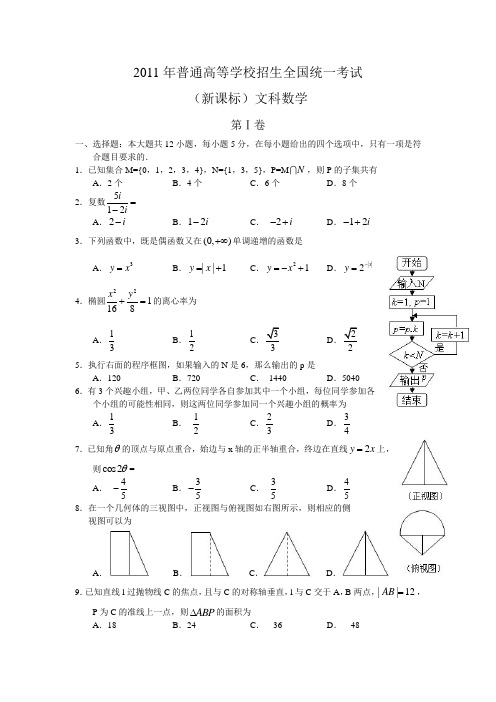 2011年高考文科数学(海南卷)