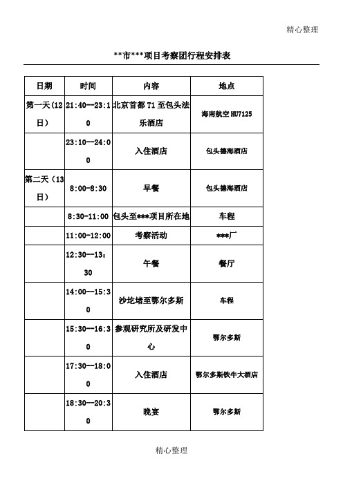 项目考察团行程安排表