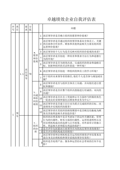 自我评估表(卓越绩效)