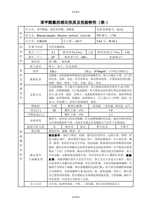 2023年苯甲酰氯的理化性质及危险特性