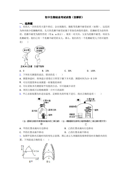 初中生物结业考试试卷(含解析)