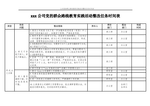 公司党的群众路线教育实践活动整改任务时间表