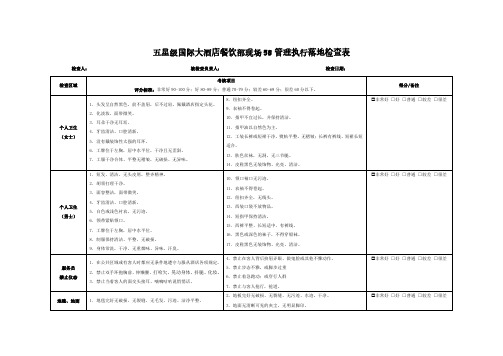 五星级酒店餐饮部现场5S管理执行落地检查表