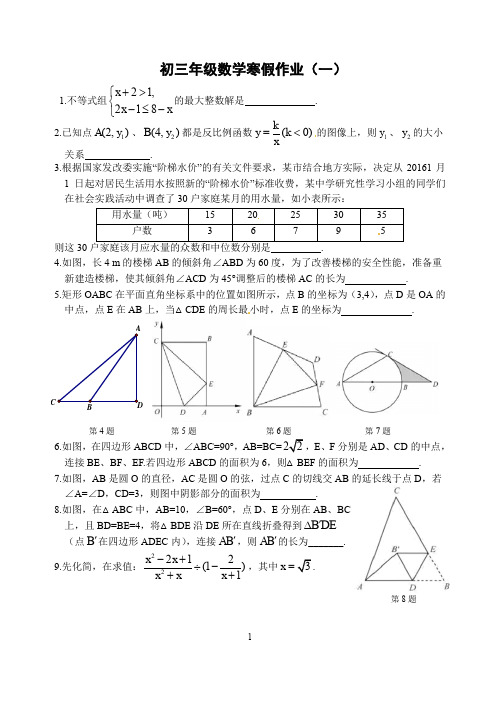 初三年级数学寒假作业(一)