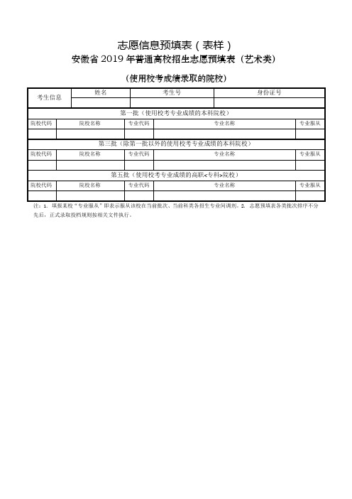 志愿信息预填表表样