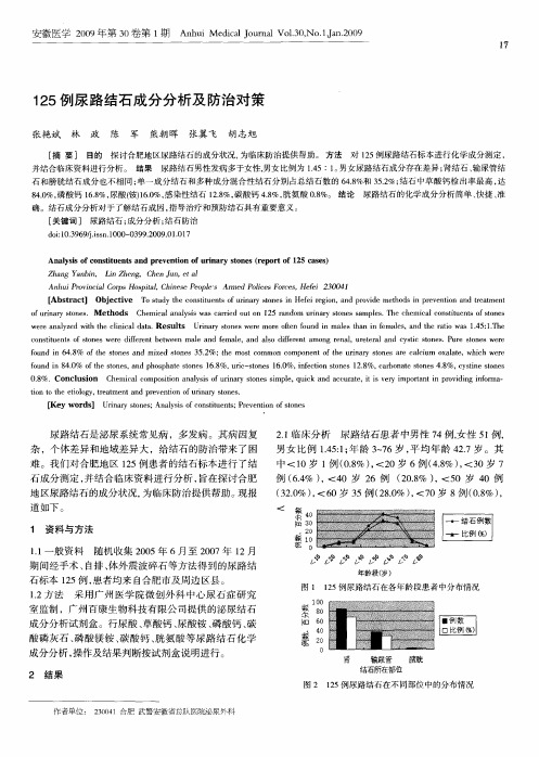 125例尿路结石成分分析及防治对策