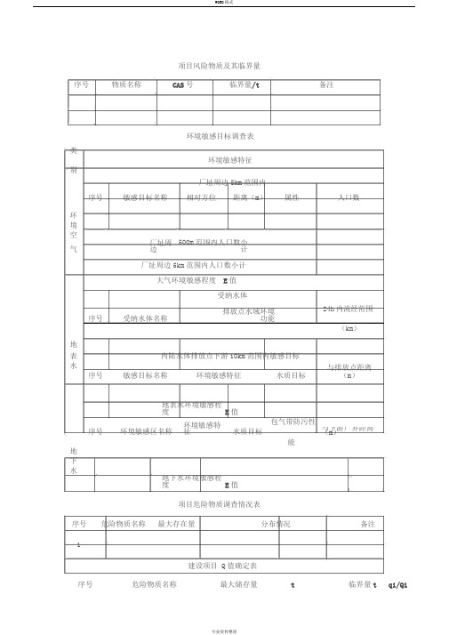 环境风险评价技术导则(HJ169-2018)评价工作等级判定全套表格