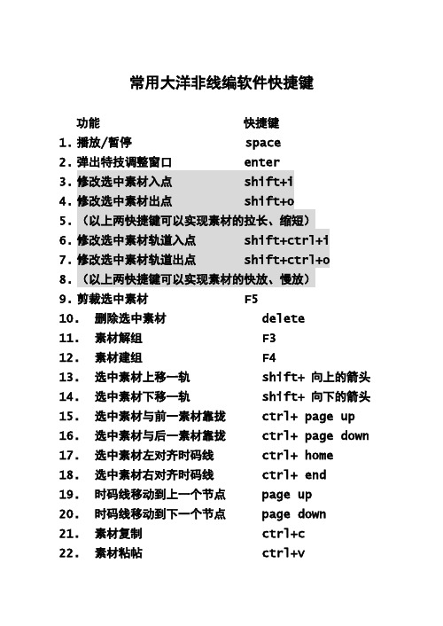 常用大洋非线编快捷键