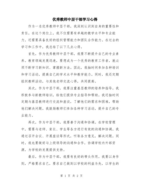 优秀教师中层干部学习心得