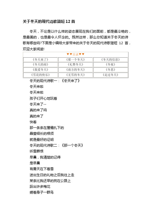 关于冬天的现代诗歌简短12首