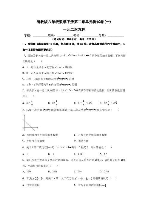 浙教版八年级数学下册第二章【一元二次方程】单元测试卷(一)含答案与解析