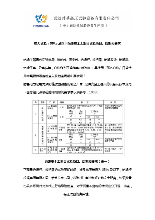 电力试验：35kv及以下绝缘安全工器具试验项目、周期和要求