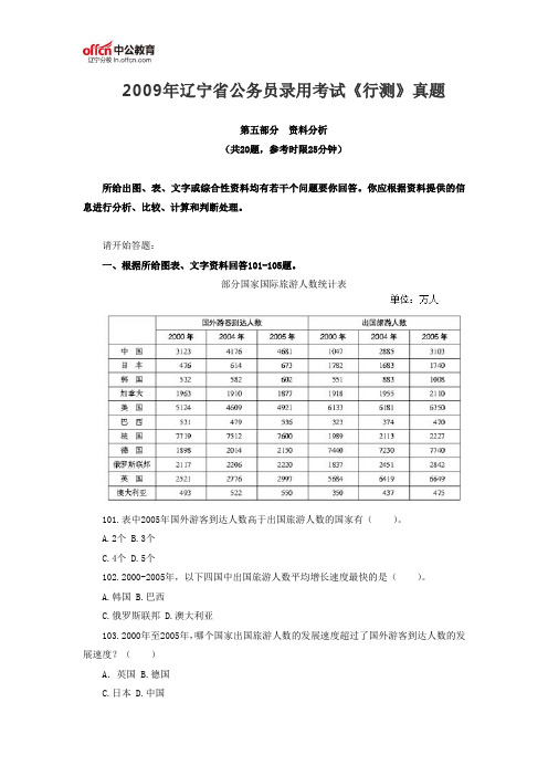 2009年辽宁省公务员录用考试《行测》真题(资料分析)