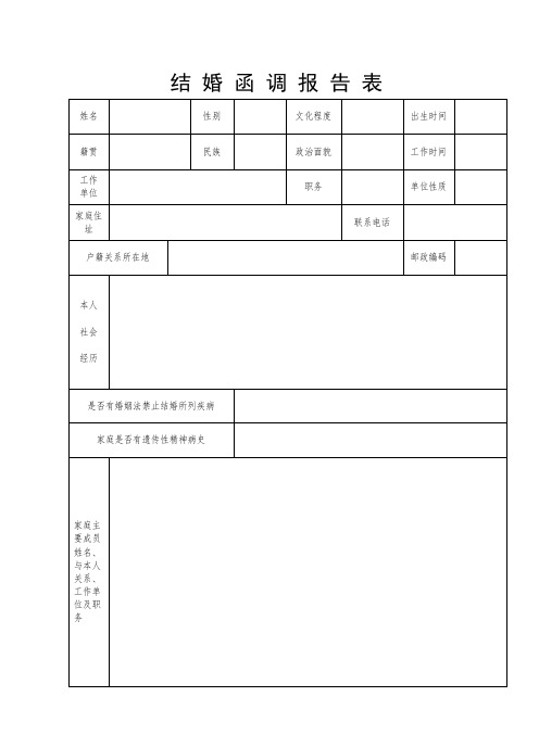 2019军人结婚函调报告表(军嫂需填)