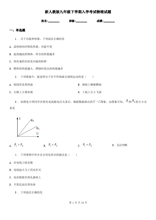 新人教版九年级下学期入学考试物理试题