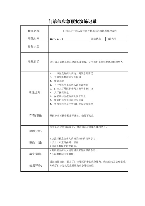 门诊部应急预案演练记录