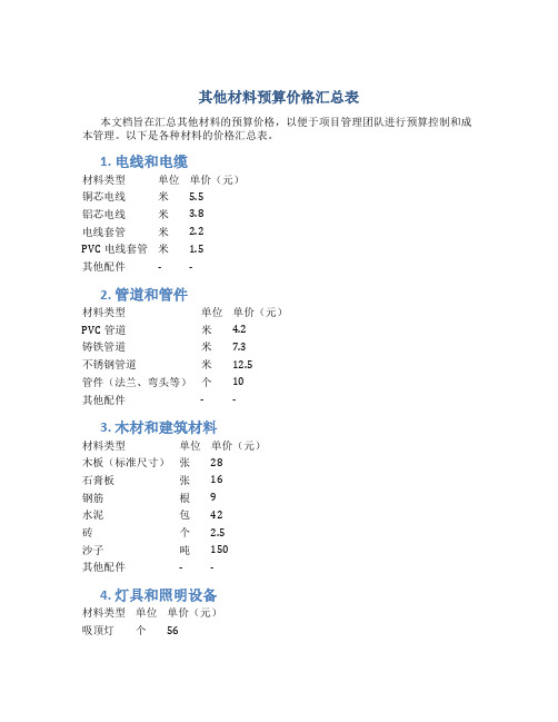 其他材料预算价格汇总表