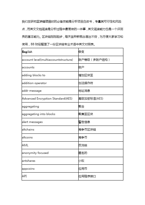 区块链专业术语中英文对照表