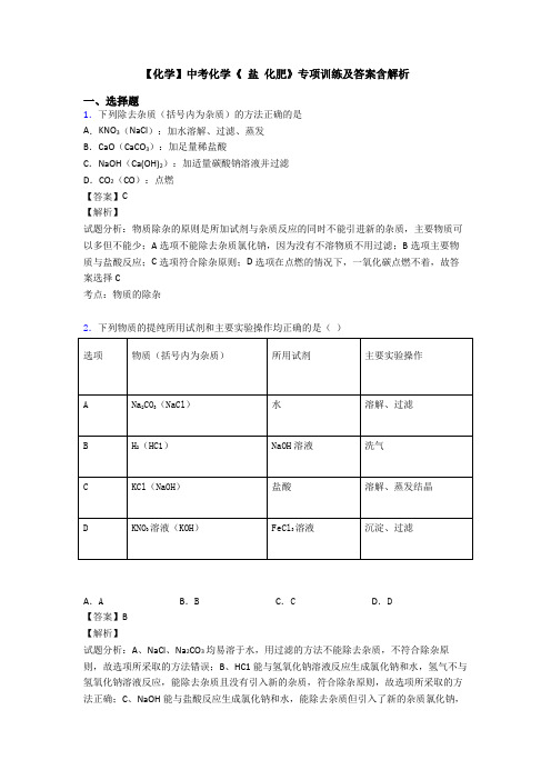 【化学】中考化学《 盐 化肥》专项训练及答案含解析