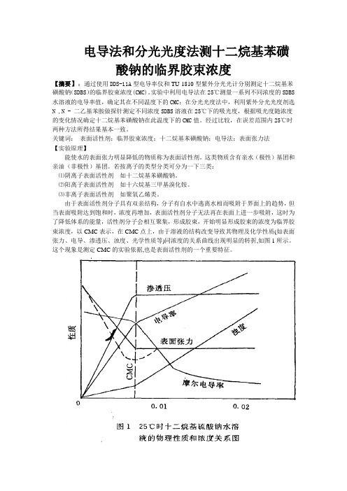 电导法和分光光度法测十二烷基苯磺酸钠的临界胶束浓度