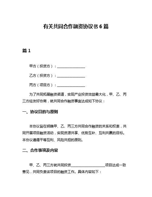 有关共同合作融资协议书6篇