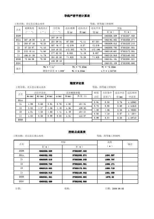 导线严密平差计算表