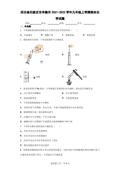 河北省石家庄市辛集市2021-2022学年九年级上学期期末化学试题