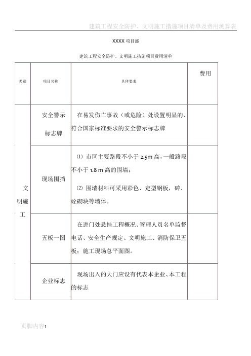 建筑工程安全防护、文明施工措施项目费用清单