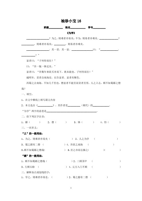 上海重点中学六年级语文期末复习资料 袖珍小宝16