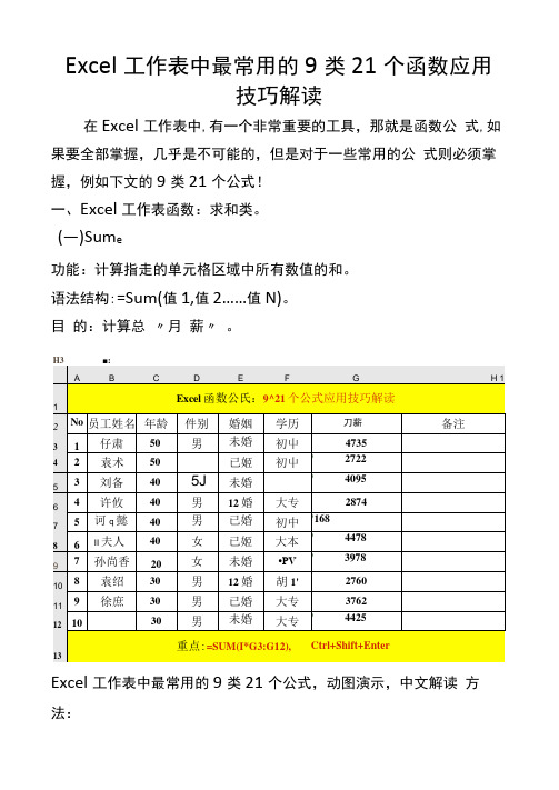 Excel工作表中的9类21个函数公式应用技巧解读