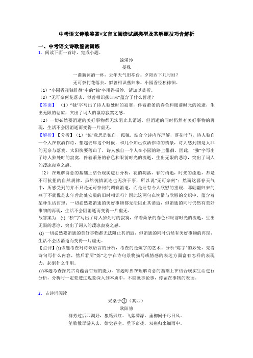 中考语文诗歌鉴赏+文言文阅读试题类型及其解题技巧含解析