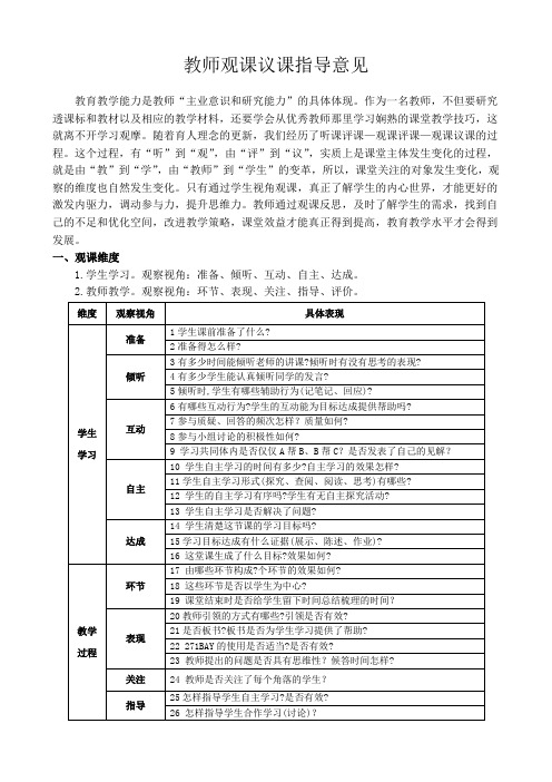 教师观课议课指导意见