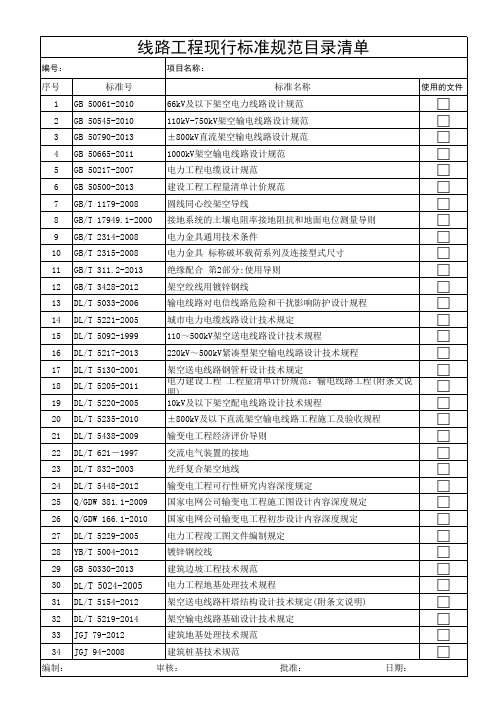线路工程现行标准规范目录清单(线路)