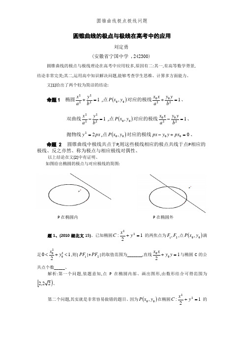 圆锥曲线极点极线问题