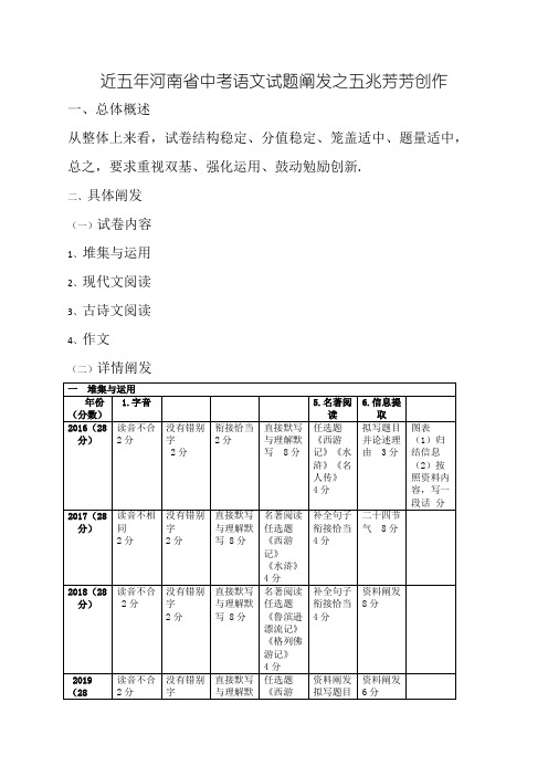 河南省近五年中考试卷分析