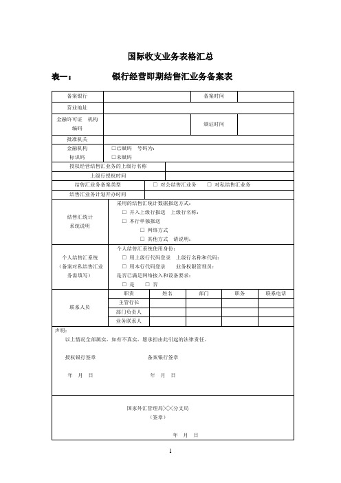 国际收支业务表格汇总