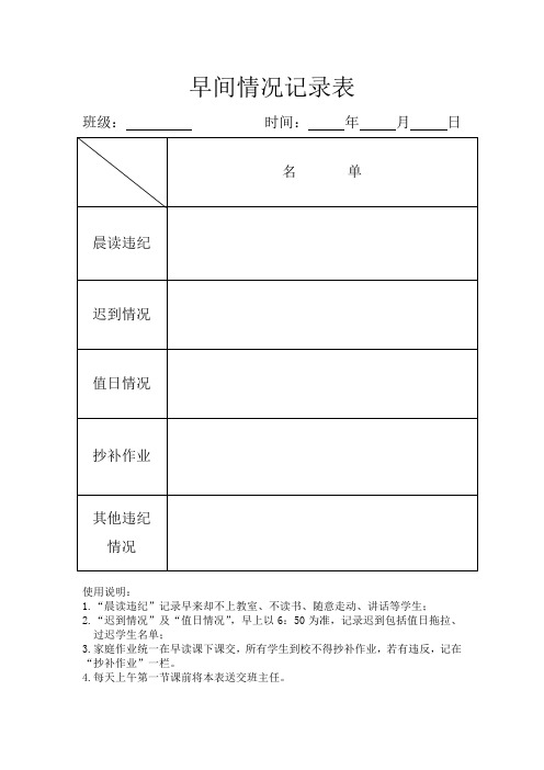 晨读情况记录表