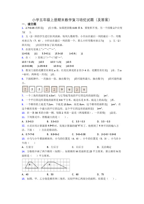 小学五年级上册期末数学复习培优试题(及答案)