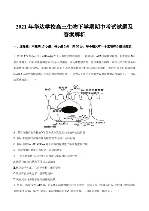 2021年华达学校高三生物下学期期中考试试题及答案解析