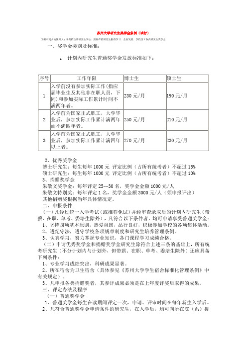 苏州大学研究生奖学金条例(试行)